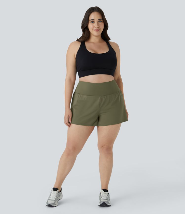 Back Pocket Plus Side Hidden Pocket 2-in-1 Gym Plus Size Shorts 2.5''
