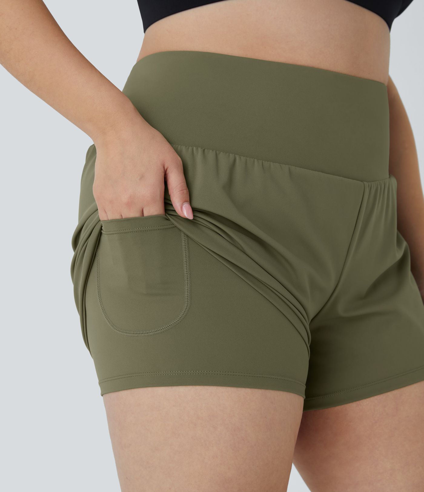 Back Pocket Plus Side Hidden Pocket 2-in-1 Gym Plus Size Shorts 2.5''