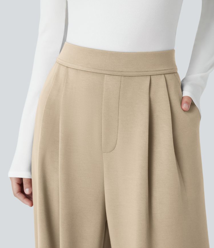 Pantalón oficina tiro alto bolsillo lateral pierna ancha