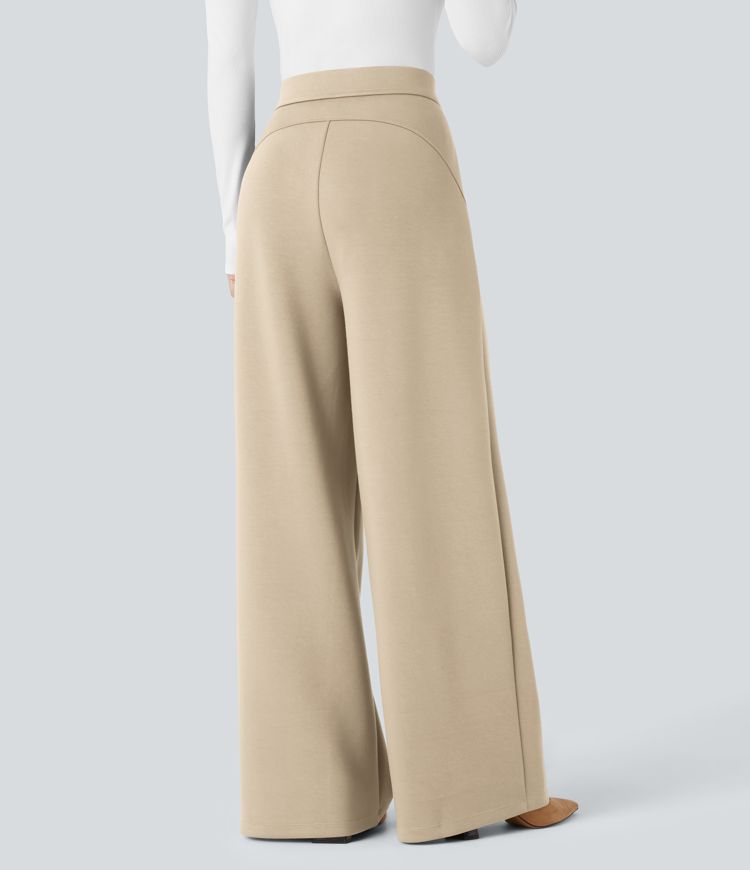 Pantalón oficina tiro alto bolsillo lateral pierna ancha