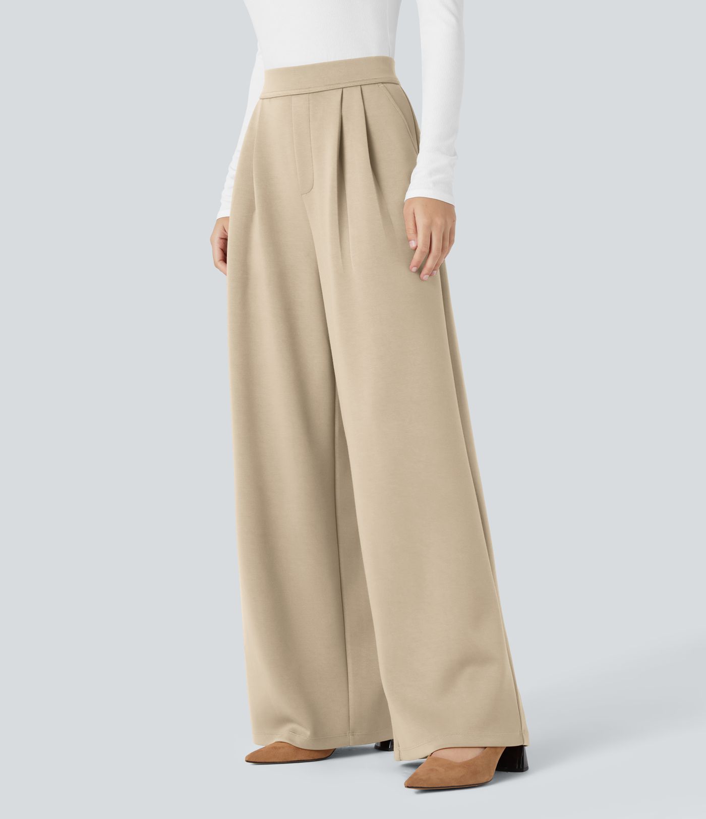 Pantalón oficina tiro alto bolsillo lateral pierna ancha