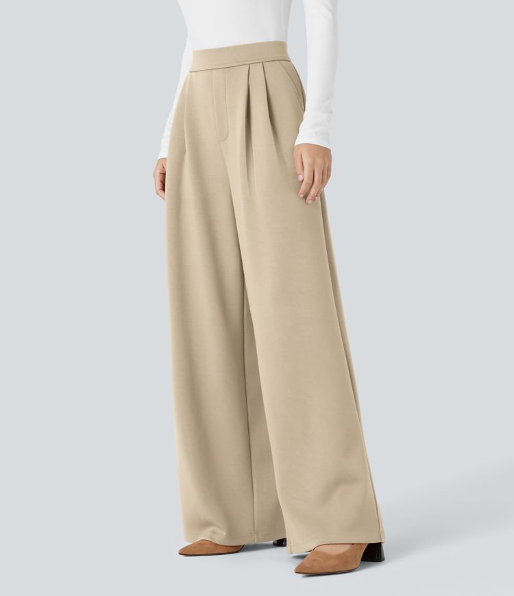 Pantalón oficina tiro alto bolsillo lateral pierna ancha