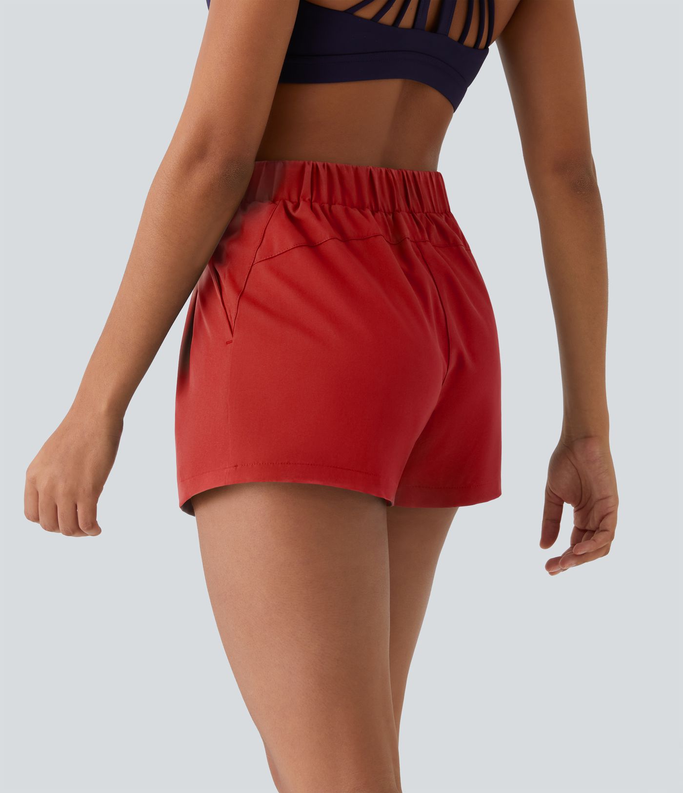 Patalón corto casual de cintura alta y elástica y cordón con bolsillo lateral fruncido de 3 pulgadas