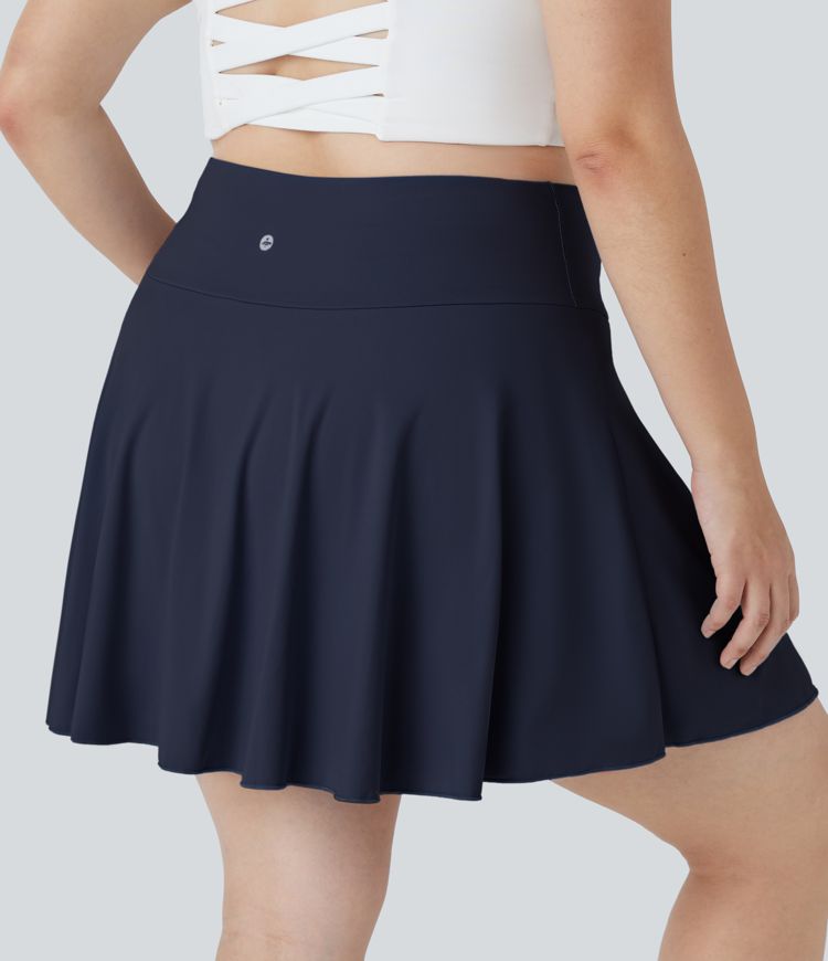 Softlyzero™ Airy Comfy High Waisted Crossover 2-in-1 Side Pocket Plus Size Flare  Tennis Skirt-UPF50+