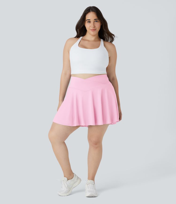 Falda tenis Softlyzero™ Airy Comfy tiro alto cruzado 2 en 1 bolsillo lateral talla grande acampanada tacto fresco