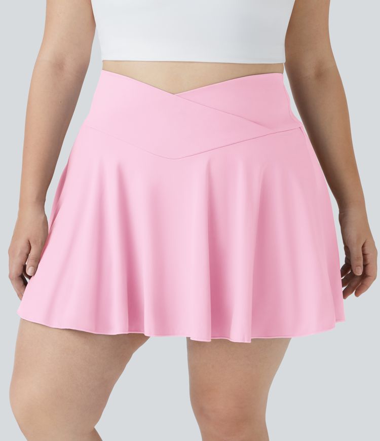 Falda tenis Softlyzero™ Airy Comfy tiro alto cruzado 2 en 1 bolsillo lateral talla grande acampanada tacto fresco