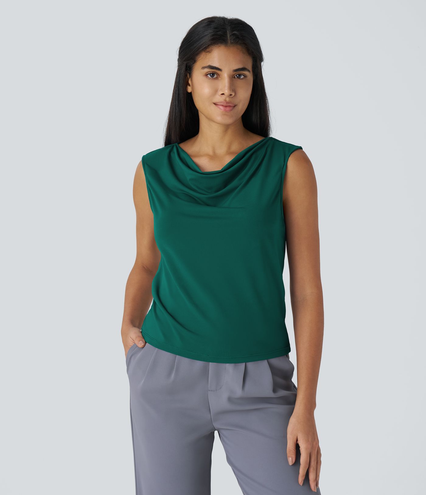 Cowl Neck Sleeveless Work Blouse