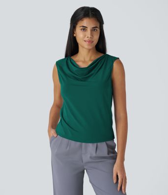 Cowl Neck Sleeveless Work Blouse