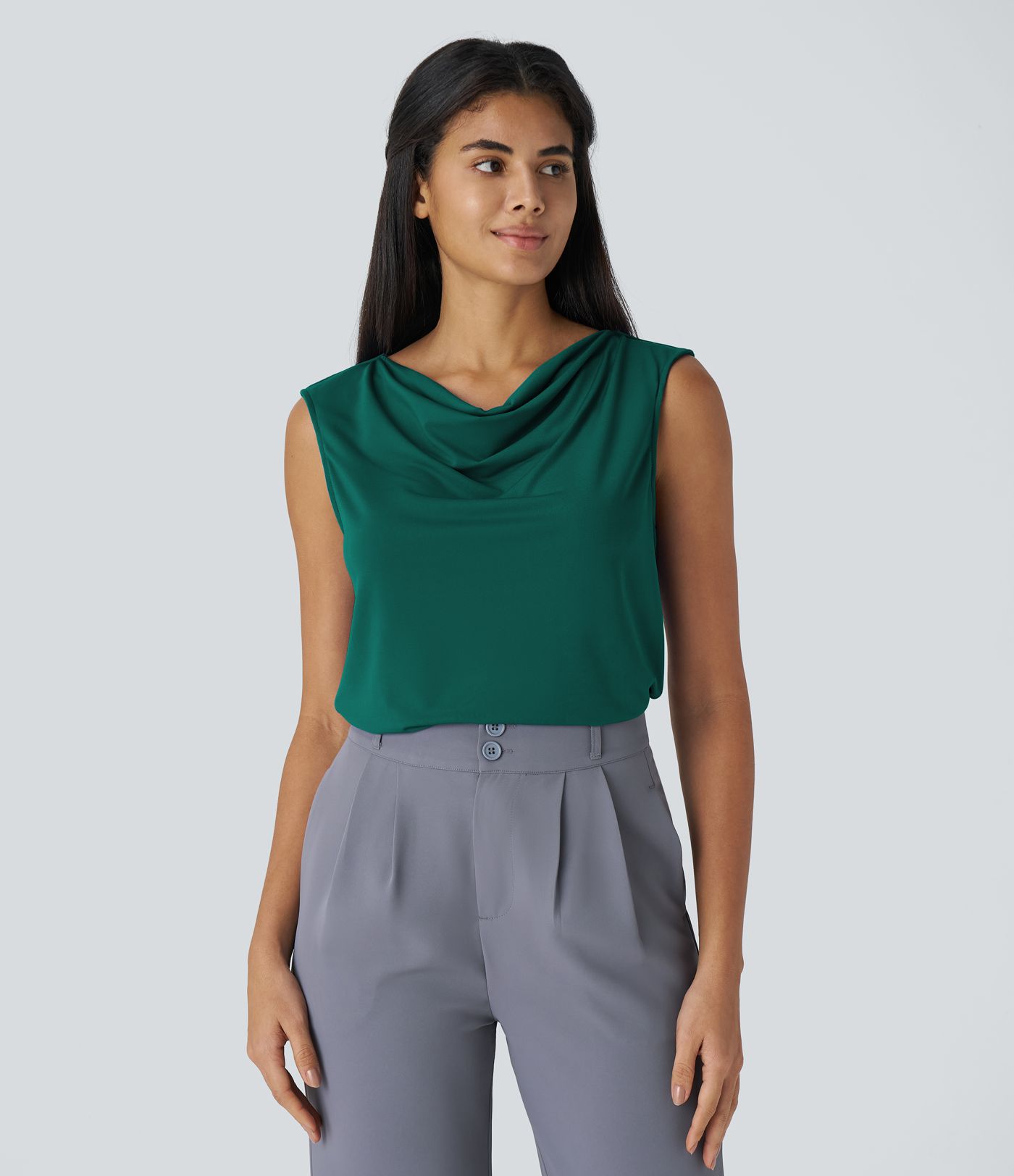 Cowl Neck Sleeveless Work Blouse