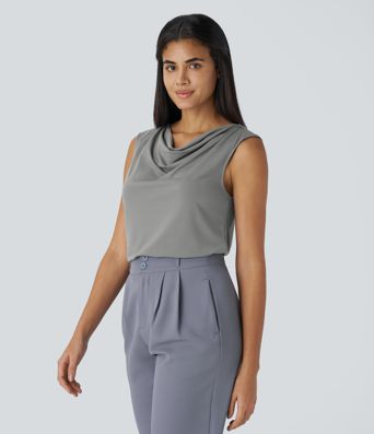 Ärmelloses Blusenshirt mit Wasserfallausschnitt