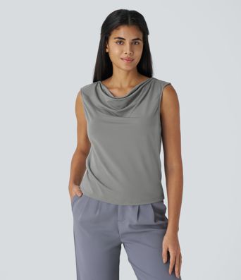 Ärmelloses Blusenshirt mit Wasserfallausschnitt