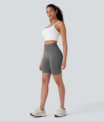 Pantalón corto yoga ciclista tiro alto control abdomen realce glúteo 17.5cm