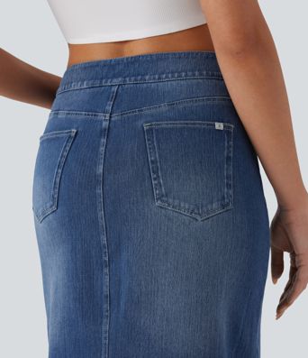 Halara Flex™ Falda Casual de Mezclilla Lavada Recta de Tiro Medio con Bolsillos