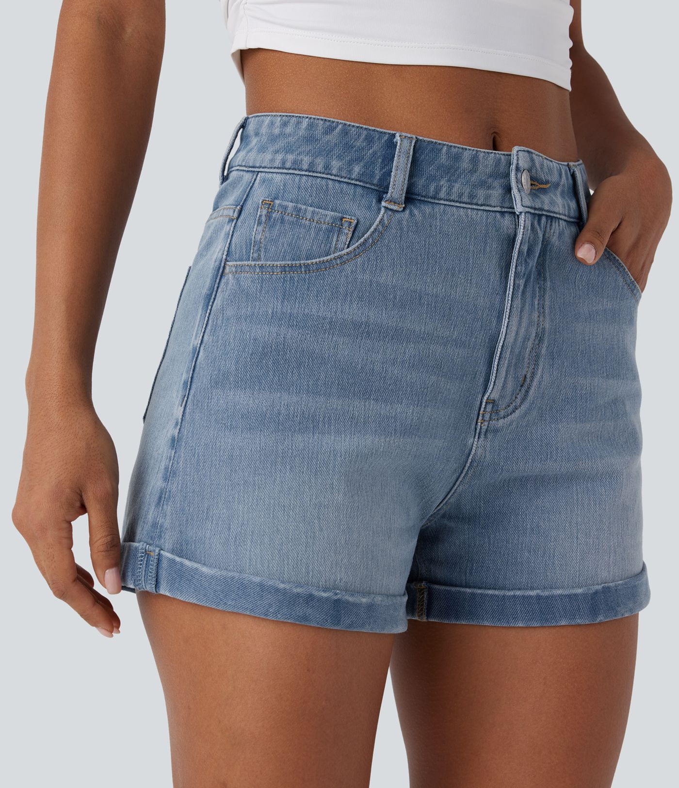 Halara Flex™ Mid Rise Zipper Pockets Denim Casual Shorts 3''