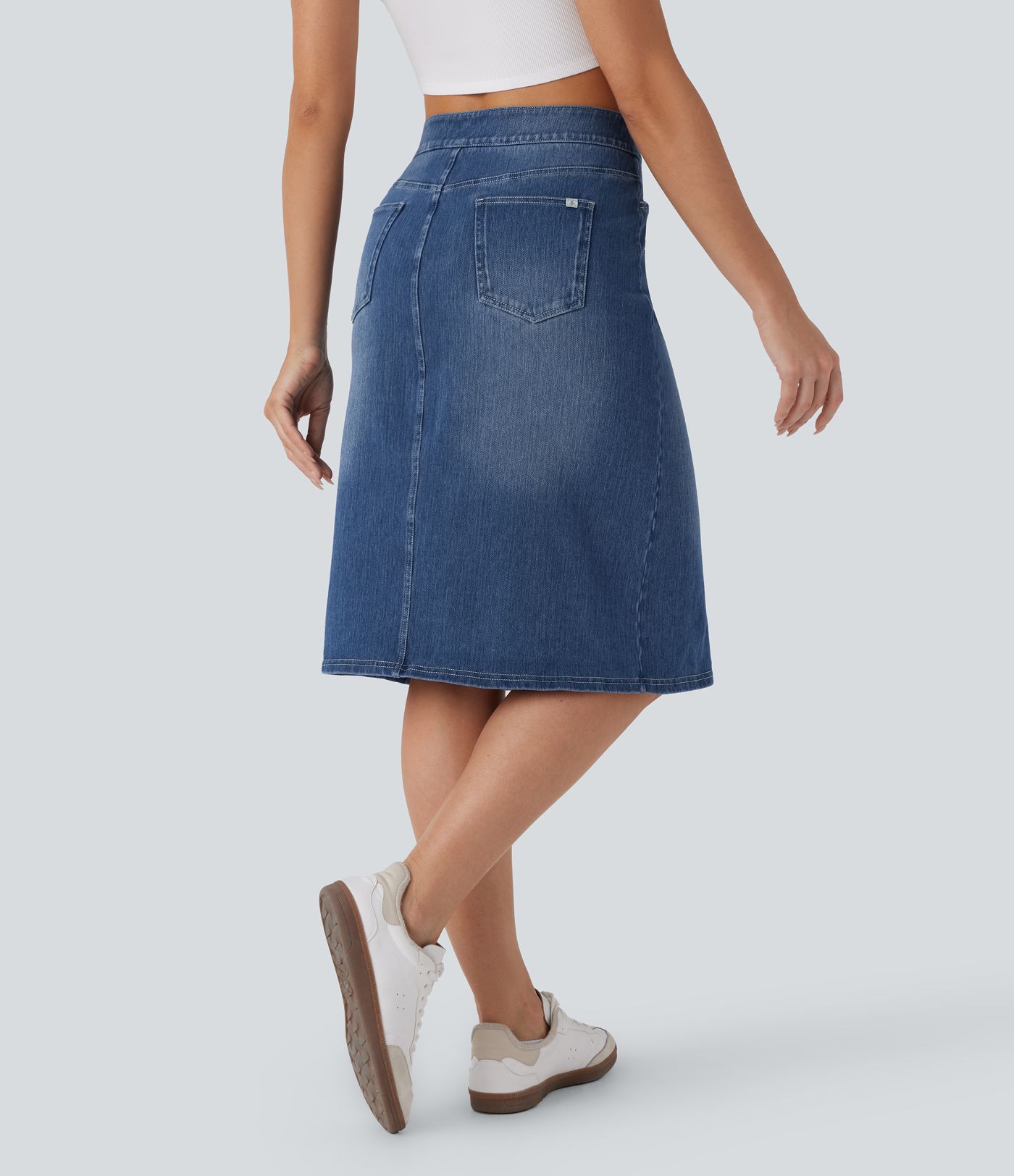 Halara Flex™ Falda Casual de Mezclilla Lavada Recta de Tiro Medio con Bolsillos