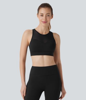 SoftlyZero™ Sujetador Deportivo de Soporte Medio Racerback con Malla de Contraste y Tacto Fresco para Entrenamiento