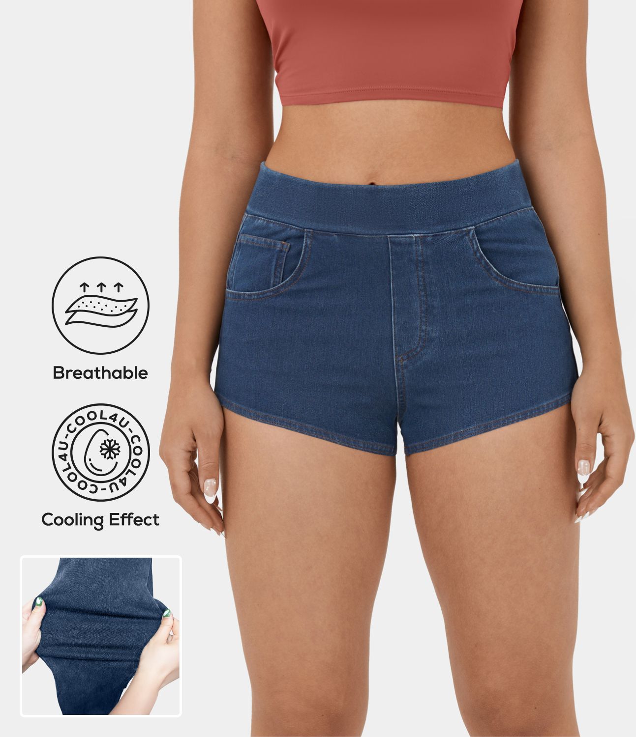 Halara Flex™ Shorts 2' Casual en Denim Tricot Extensible Lavé Taille Haute Avec Multiples Poches Toucher Frais Respirant Halara Flex™ Shorts 2' Casual en Denim Tricot Extensible Lavé Taille Haute Avec Multiples Poches Toucher Frais Respirant