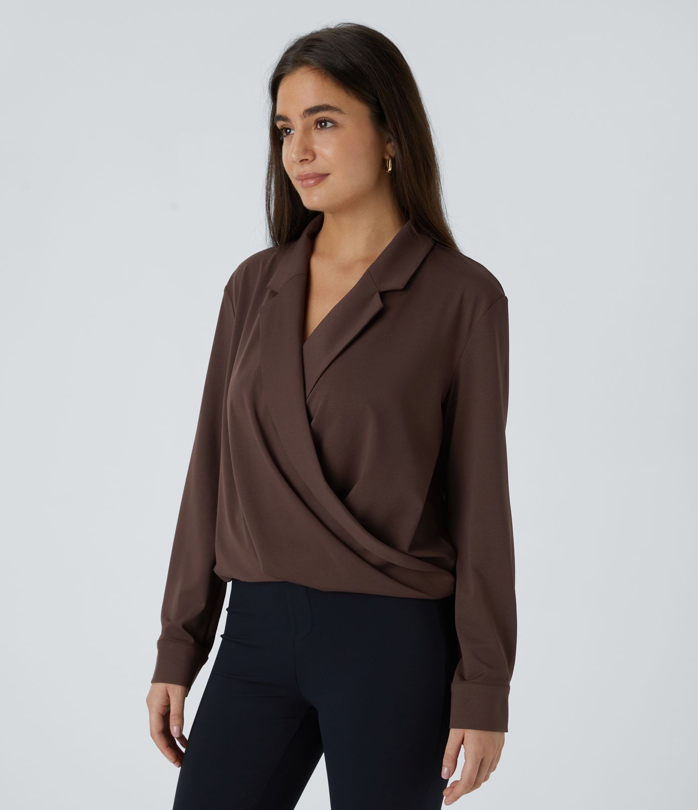 Notched Collar Crossover Long Sleeve Work Shirt
