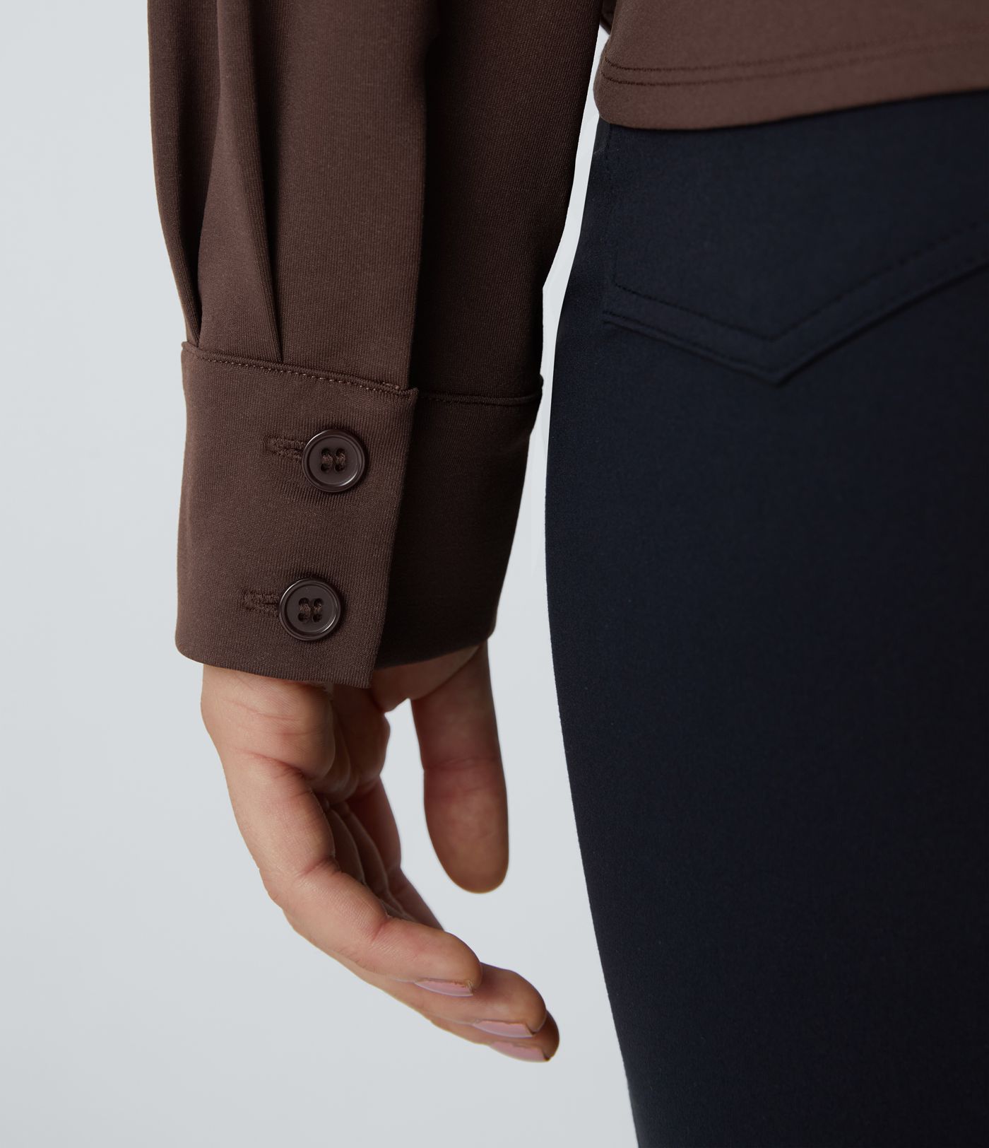 Notched Collar Crossover Long Sleeve Work Shirt