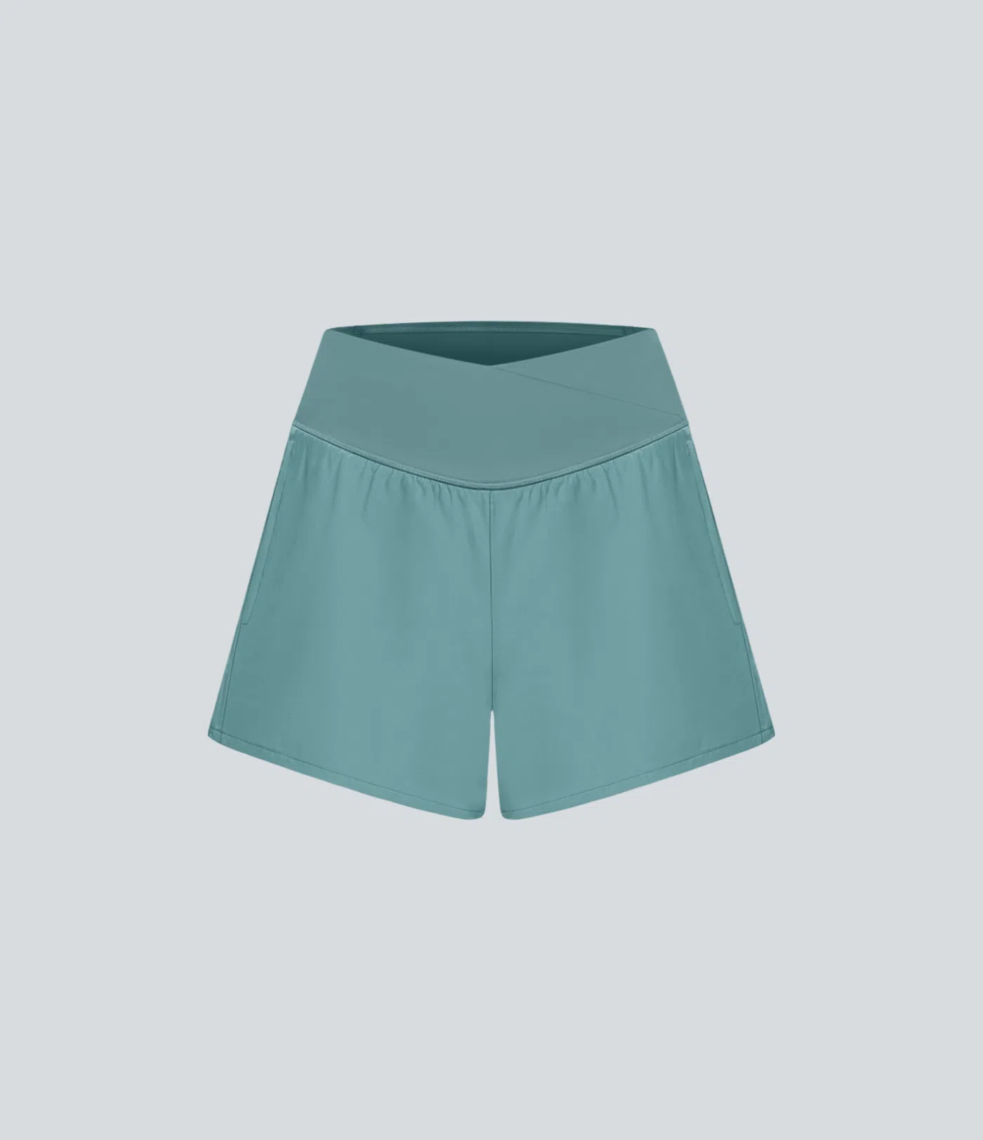 Breezeful™ 2-in-1 Crossover-Yoga-Shorts mit hohem Bund und Seitentaschen - schnelltrocknend, 10,2 cm