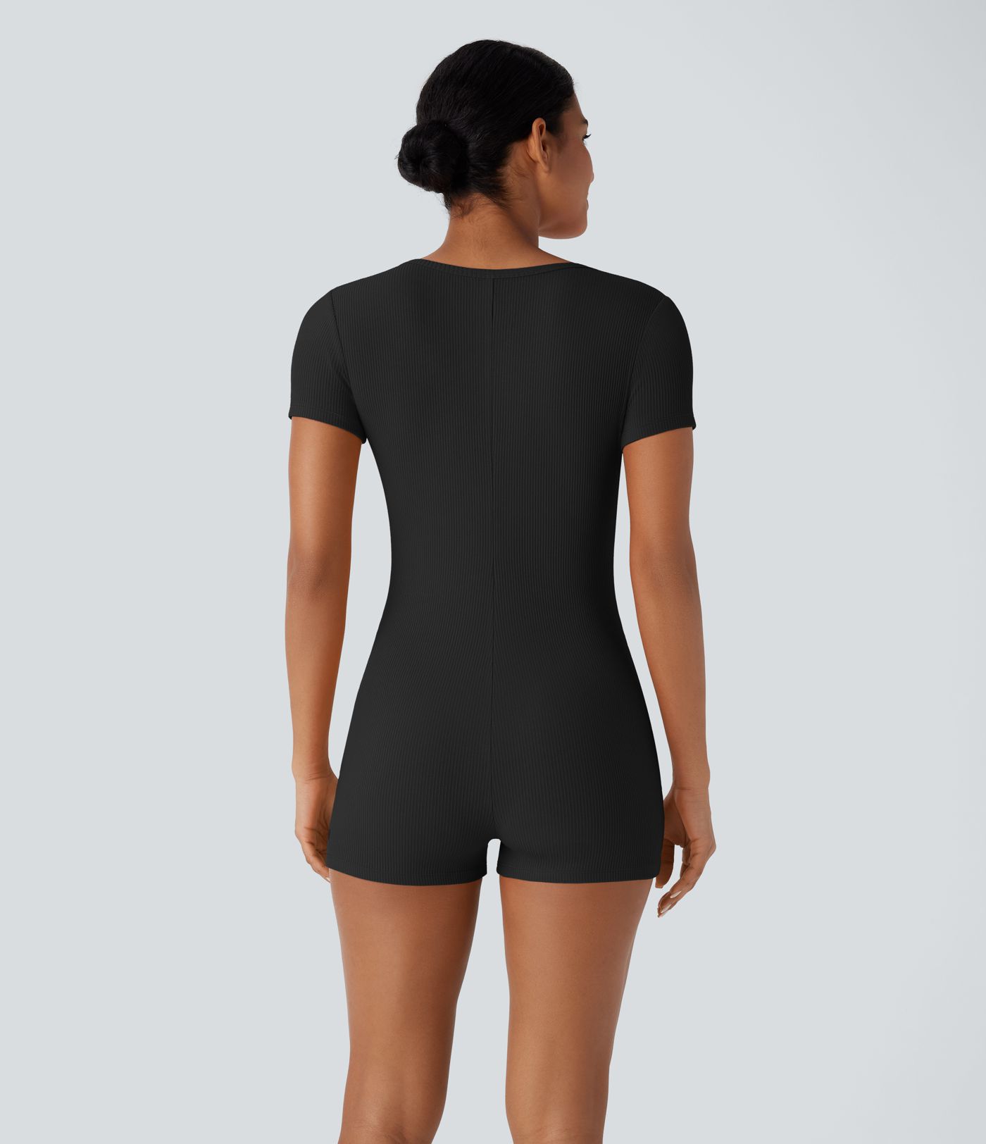 Ribbed Knit Round Neck Zipper Skinny Casual Jumpsuit