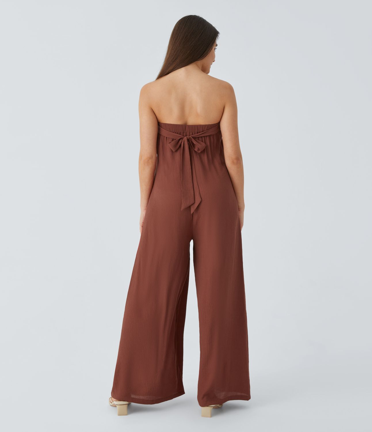 튜브 셔링 타이백 와이드 레그 리조트 점프수트