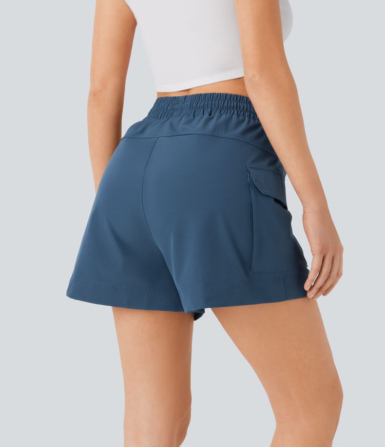 High Waisted Drawstring Flap Pocket Casual Cargo Shorts