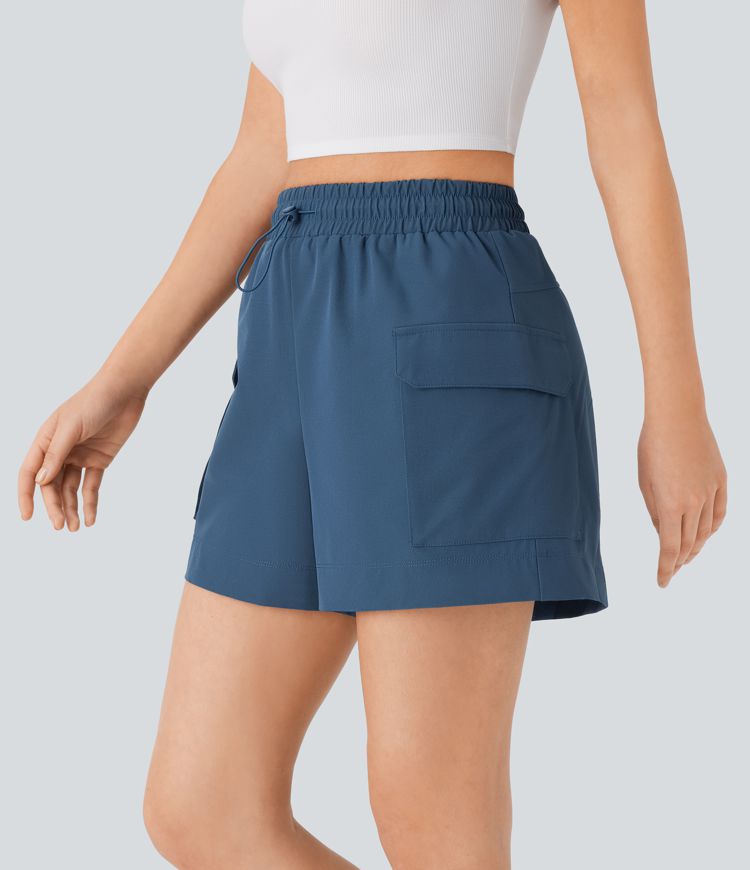 High Waisted Drawstring Flap Pocket Casual Cargo Shorts