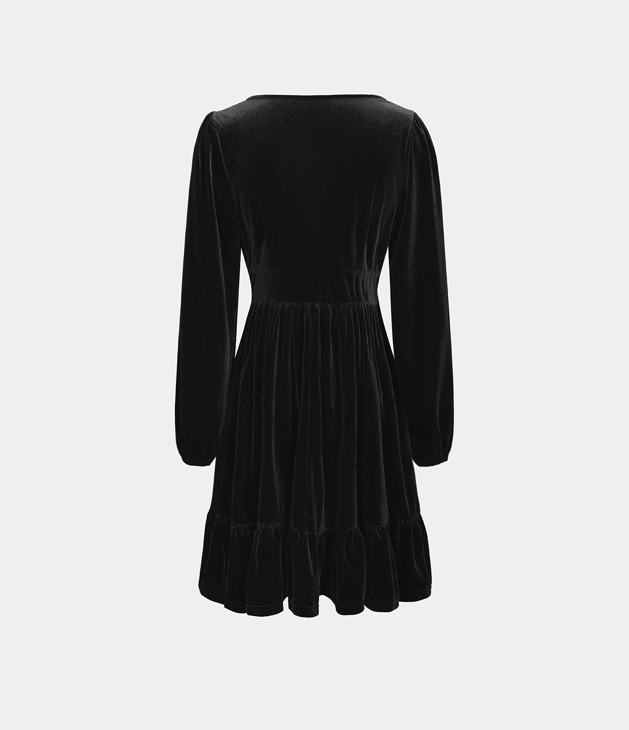 Everyday Deep V Neck Long Sleeve Ruffled Hem Velvet Mini Chill Party Dress