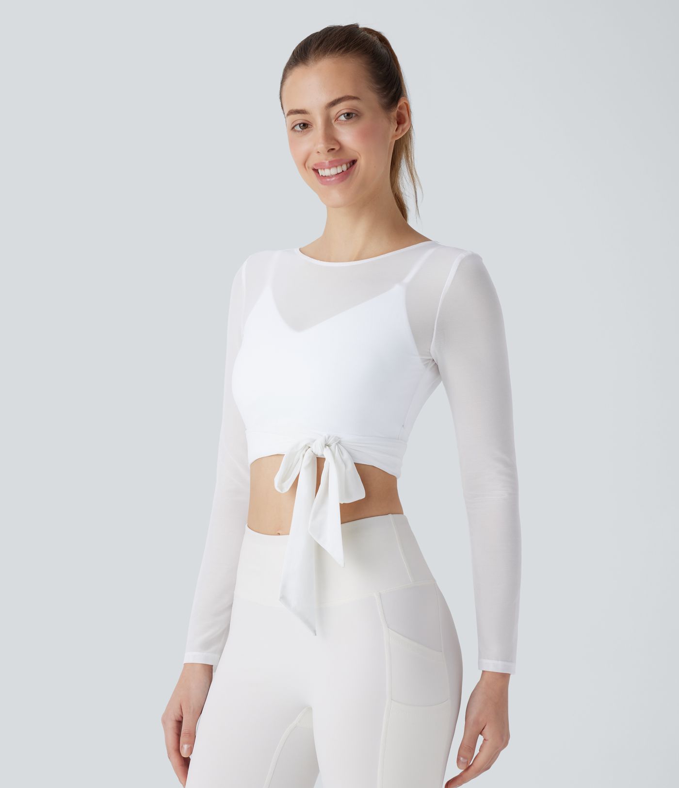 Softlyzero™ Airy - Rückenfreies, verkürztes Yoga-Sport-Top mit kontrastierendem Netzstoff zum seitlich Binden