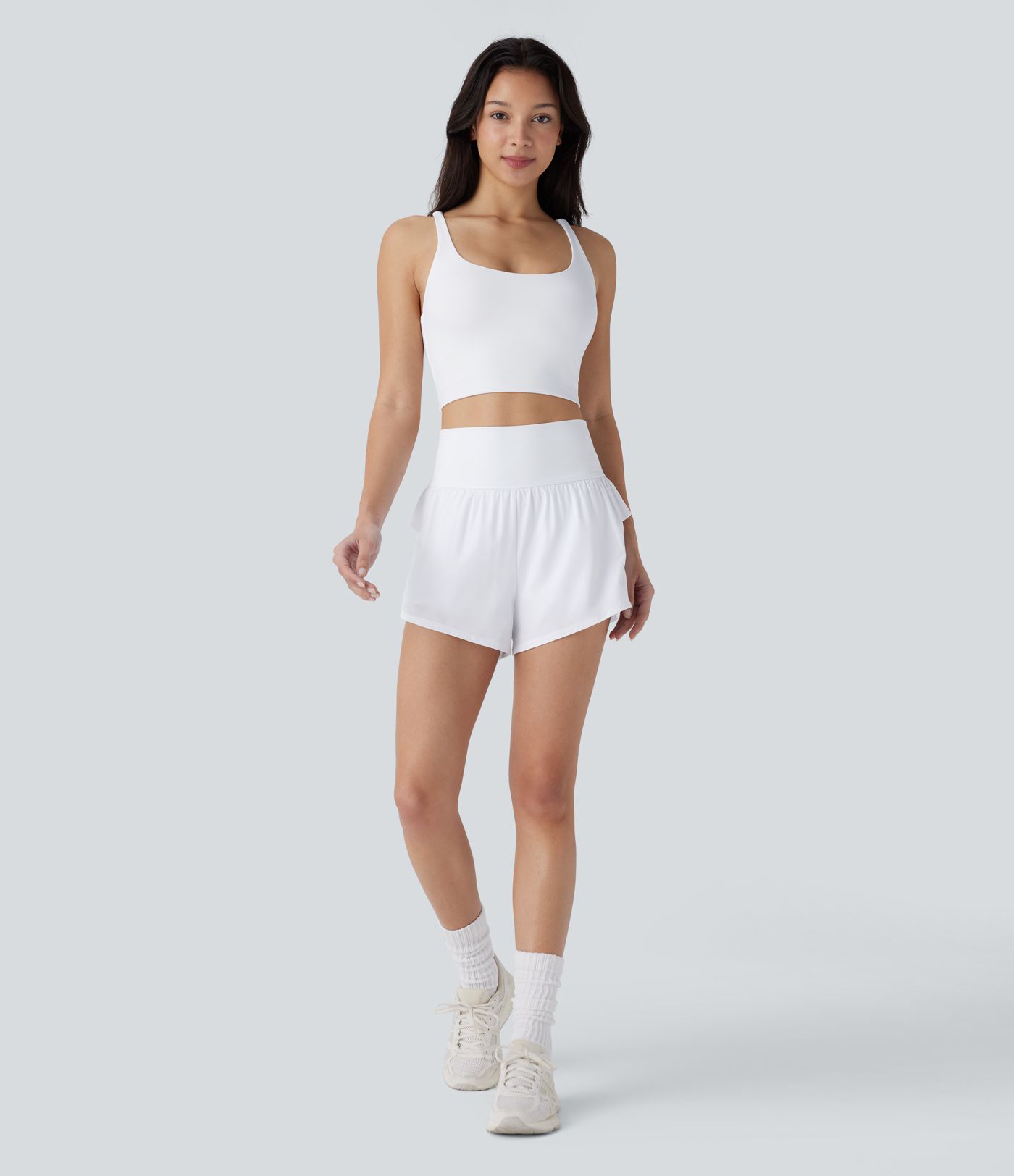 Breezeful™ High Waisted Ruffle Contrast Mesh 2-in-1 Quick Dry Yoga Shorts