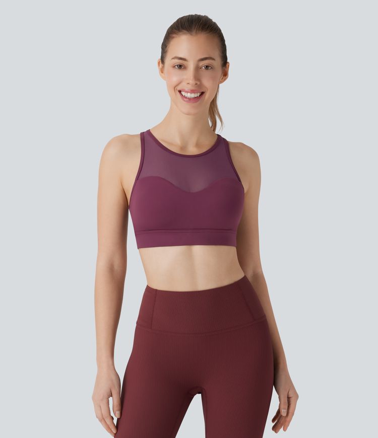 Softlyzero™ Airy Sport-Workout-BH mit mittlerem Support, Racerback, kontrastierendem Netzstoff und Cool-Touch