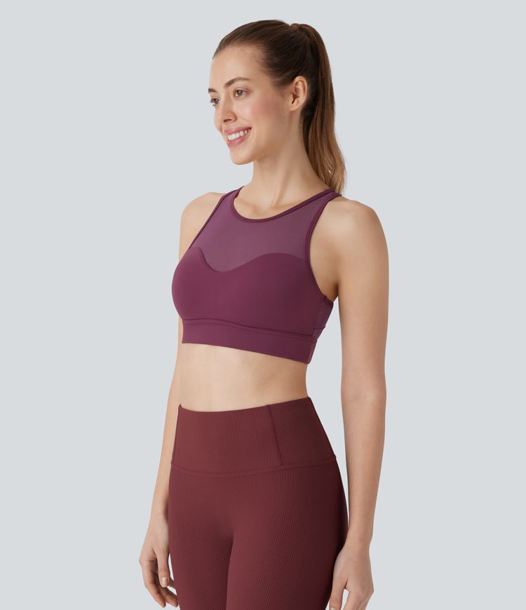 Softlyzero™ Airy Sport-Workout-BH mit mittlerem Support, Racerback, kontrastierendem Netzstoff und Cool-Touch