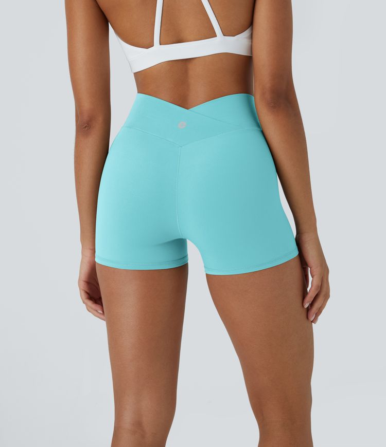 Softlyzero™ High Waisted Crossover Plain Yoga Biker Shorts 3''
