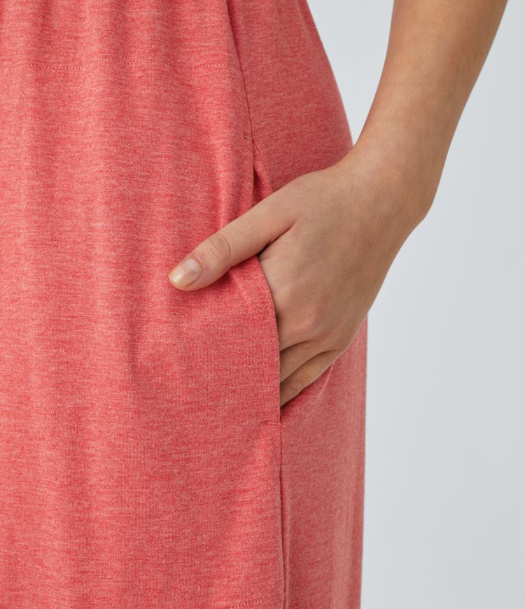 Square neck Shirring Side Pocket Wide Vacation Look Jumpsuit