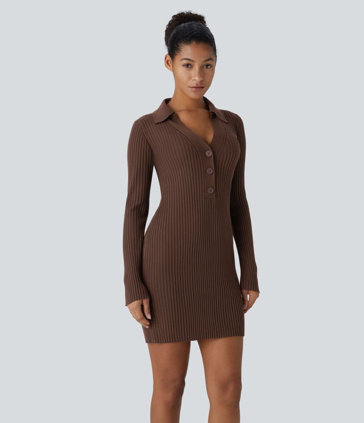 V Neck Long Sleeve Bodycon Mini Casual Sweater Dress