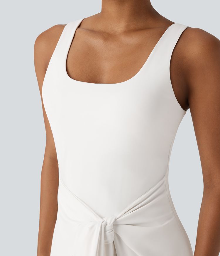 Softlyzero™ QuickDry Square Neck Backless Tie Front Midi Casual Dress