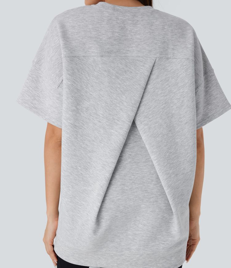 Round Neck Short Sleeve Pocket Oversize Casual Sports Top