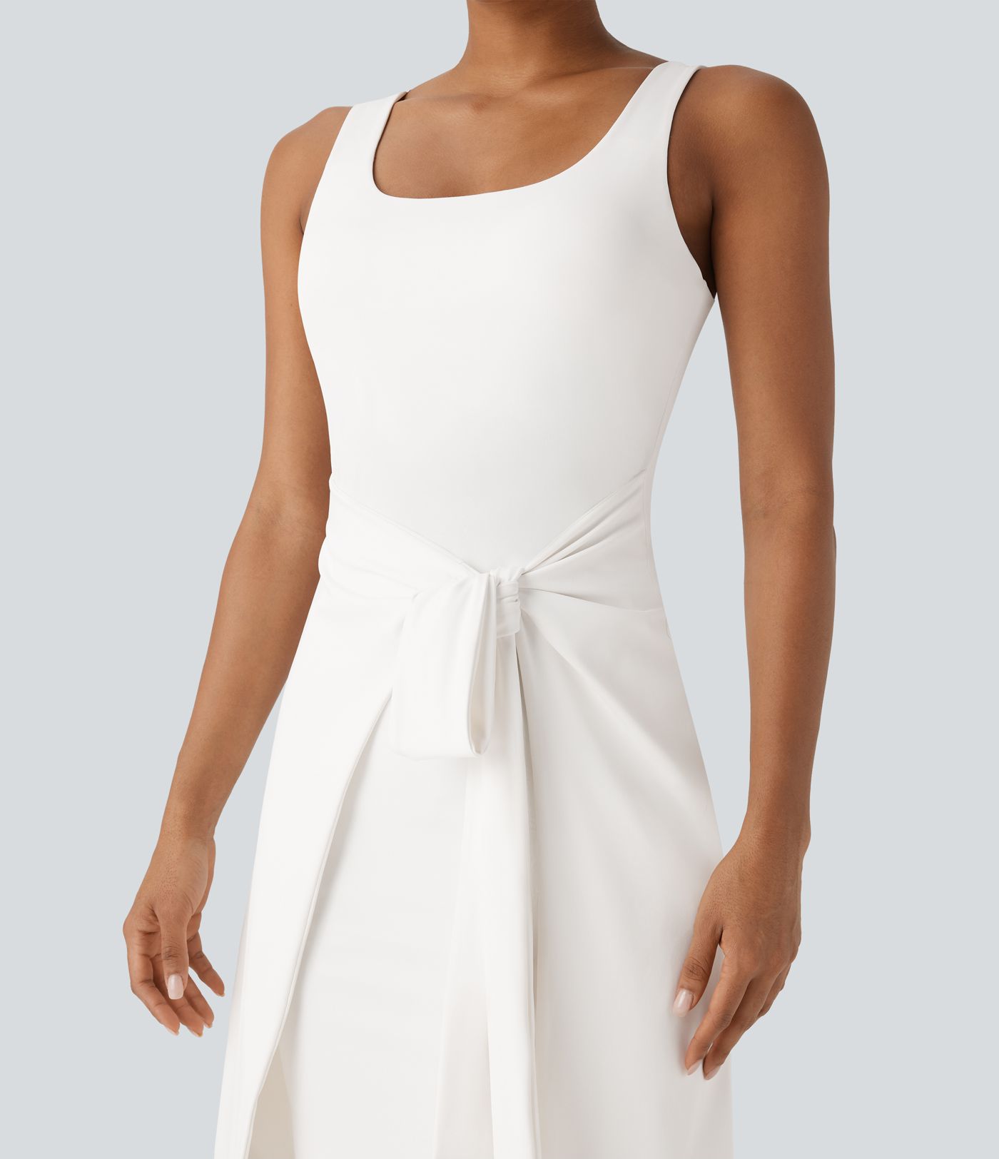 Softlyzero™ QuickDry Square Neck Backless Tie Front Midi Casual Dress