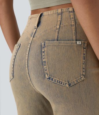 Jeans acampanados casuales de cintura alta Halara Flex™ con bolsillos con cremallera y lavado