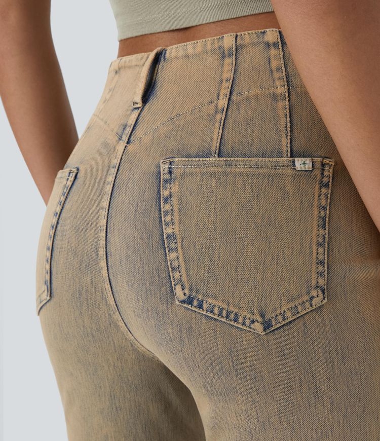 Jeans acampanados casuales de cintura alta Halara Flex™ con bolsillos con cremallera y lavado