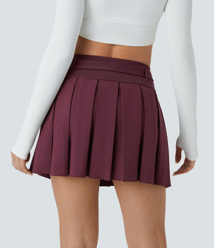 Breezeful™ Mid Waist Belt Pleated 2-in-1 Side Pocket Quick Dry Mini Casual Skirt