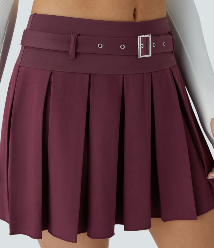 Breezeful™ Mid Waist Belt Pleated 2-in-1 Side Pocket Quick Dry Mini Casual Skirt