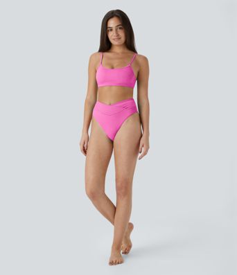 Maillot de Bain Top de Bikini à Rayures Bretelles Réglables Dos Nu