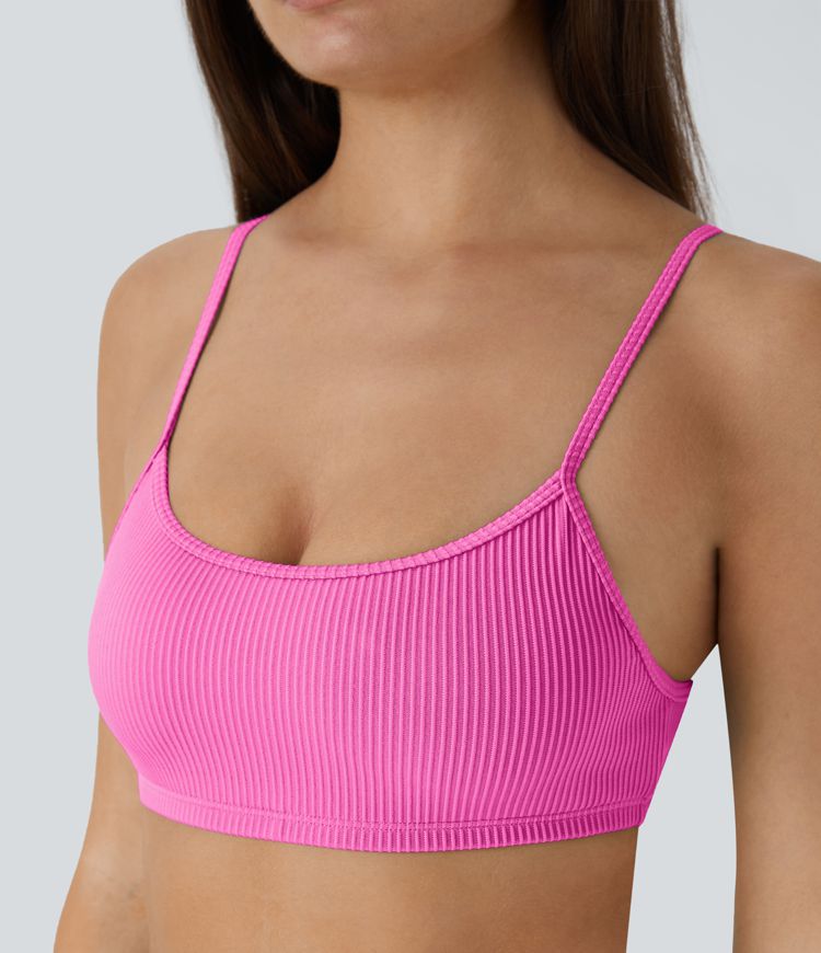 Maillot de Bain Top de Bikini à Rayures Bretelles Réglables Dos Nu