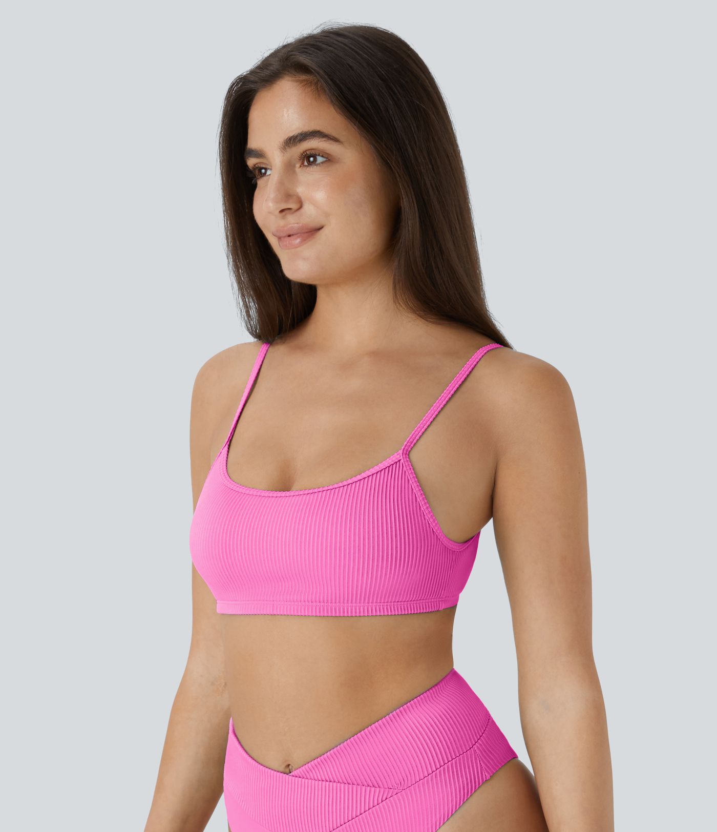 Maillot de Bain Top de Bikini à Rayures Bretelles Réglables Dos Nu