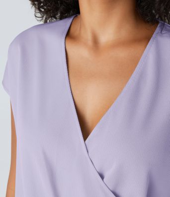 V Neck Short Sleeve Pocket Waffle Casual Romper