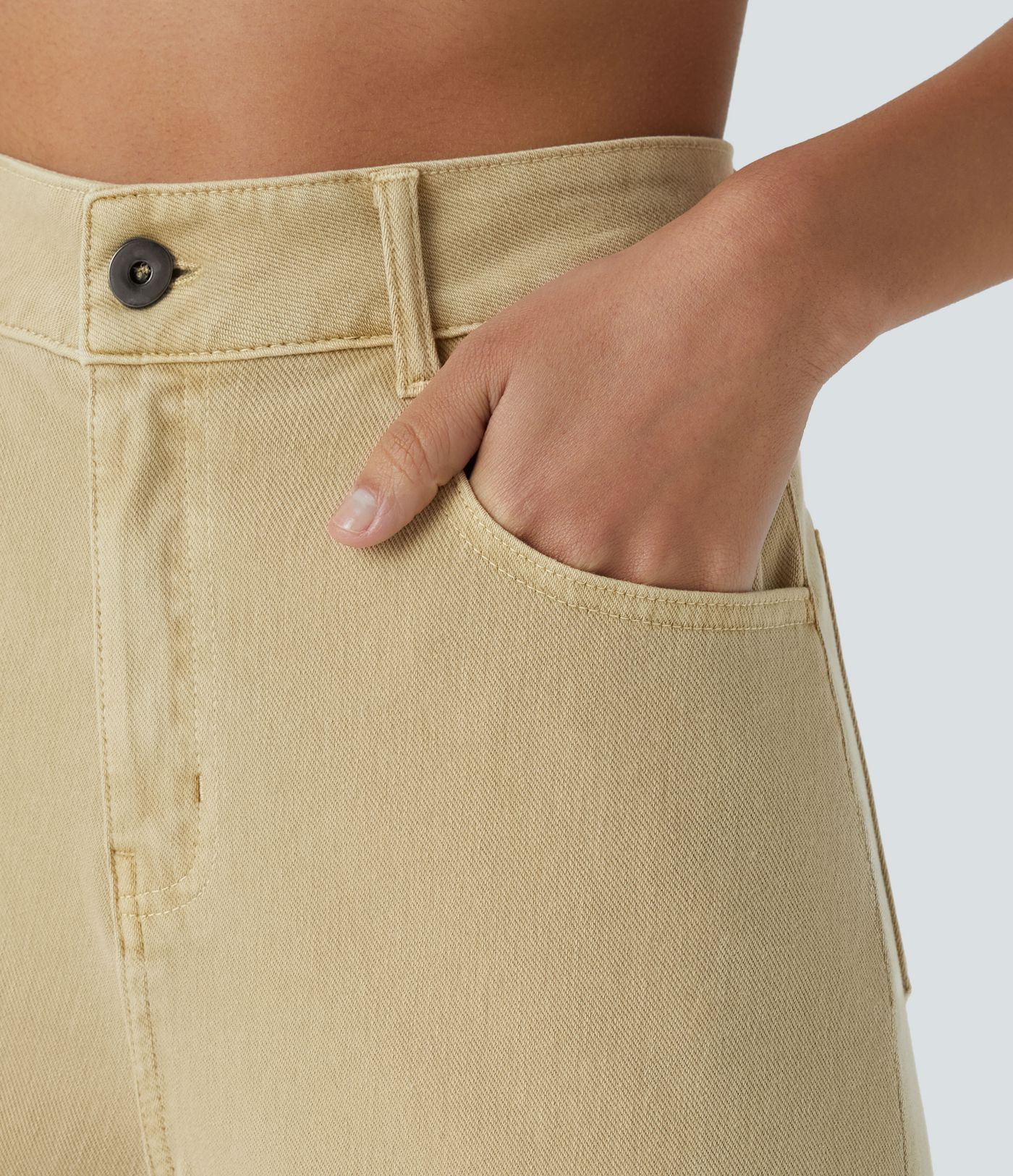 Jean décontracté Halara Flex™ taille haute en maille extensible effet délavé, coupe large à revers et poches multiples