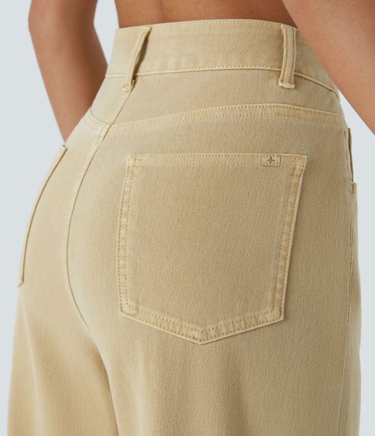 Halara Flex™ High Waisted Pockets Rolled Hem Wide Leg Colorful Washed Casual Jeans