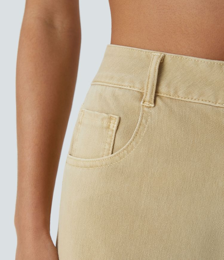 Halara Flex™ High Waisted Pockets Rolled Hem Wide Leg Colorful Washed Casual Jeans